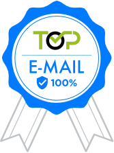 Selo com texto: pontuação de 100% no teste do email